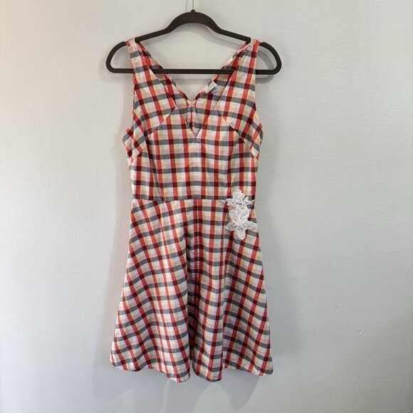 A New Day Shirt Dress 10 Gingham Check Embroidered Retro Fit Flare Cotton Picnic - Picture 2 of 8